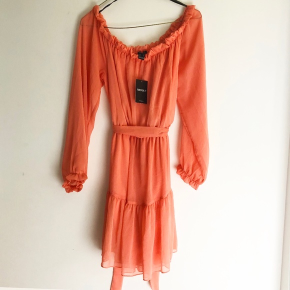 Forever 21 Coral Off the Shoulder Dress - Picture 1 of 3